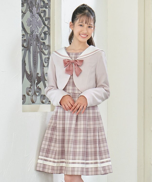 ANY KIDS 【2点セット】セーラージャケット+チェックワンピース ピンクベージュ
