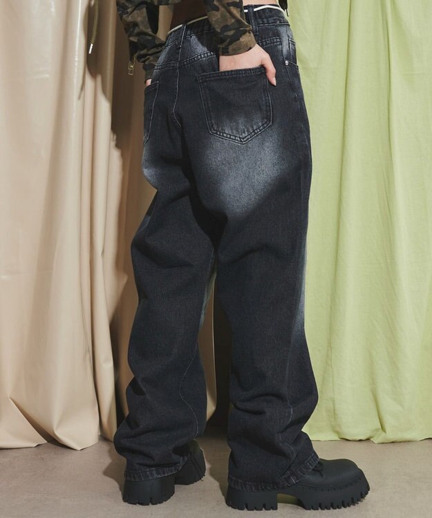 WEGO ウォッシュストリングデニム ブラック