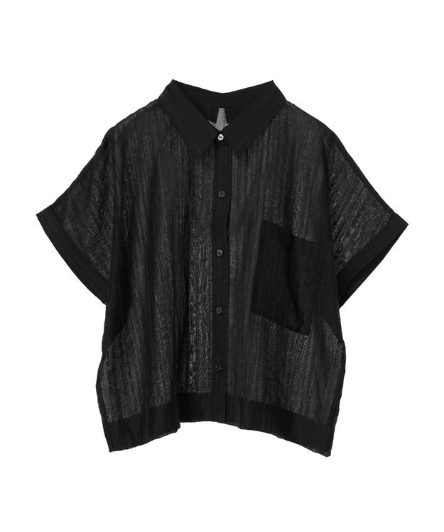 Green Parks シアーストライプショート丈シャツ Black