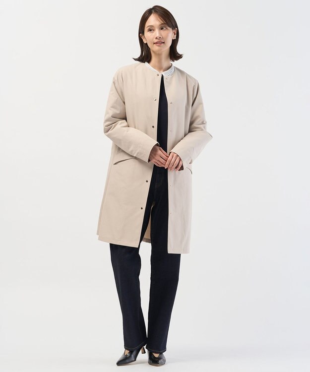J.PRESS LADIES S 【2way】VINAジェットオックス ノーカラー コート グレージュ系