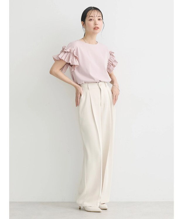 earth music&ecology フリルスリーブカットソー Pink Beige