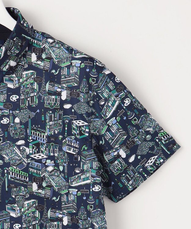 23区GOLF 【MEN】【吸水速乾/UVカット】パリマップ総柄ポロシャツ ネイビー系5