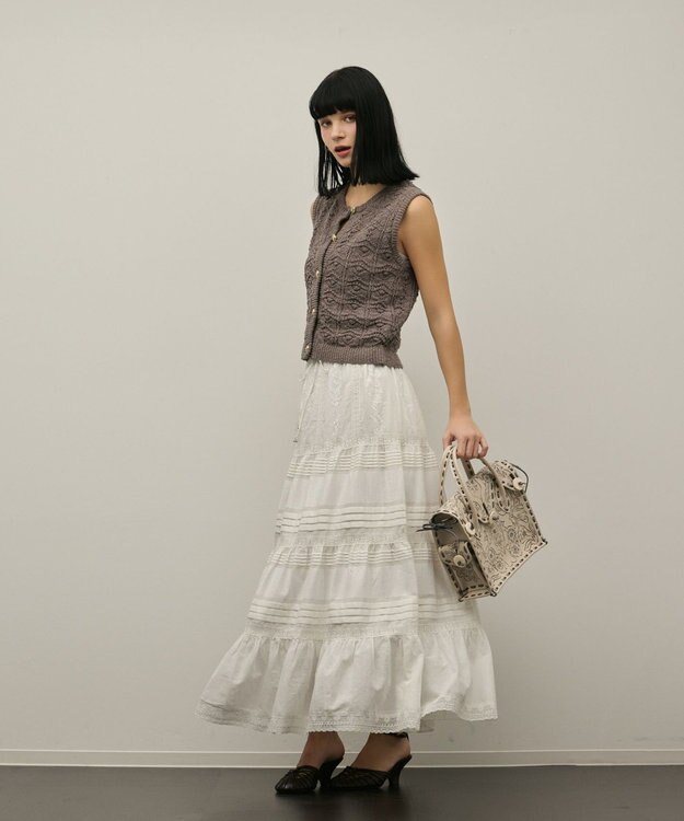 GRACE CONTINENTAL クロシェライクニットジレ グレー