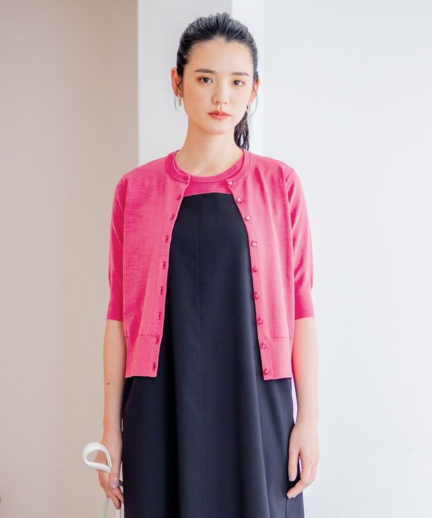 組曲 【5色展開・洗える】MINA半袖 カラーカーディガン オールドローズ系