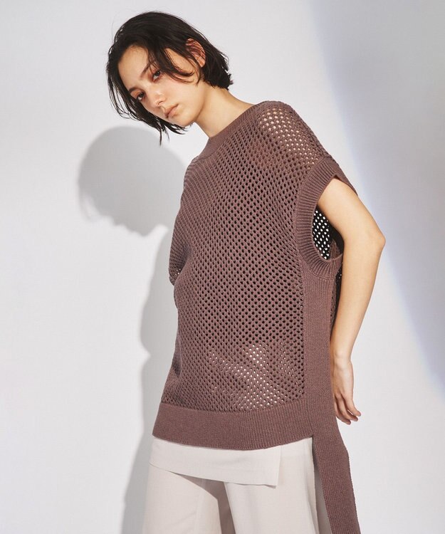 GRACE CONTINENTAL メッシュ2wayニットトップ ブラウン
