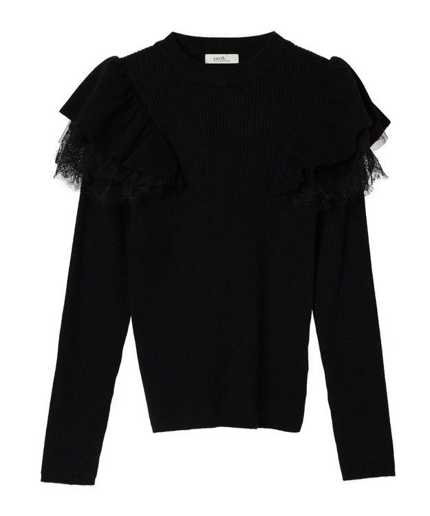 earth music&ecology ショルダーチュールレースプルオーバー Black