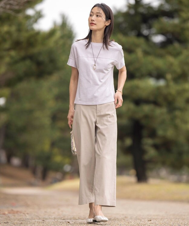 J.PRESS LADIES L 【洗える】リネンストレッチ ワイド パンツ ベージュ系