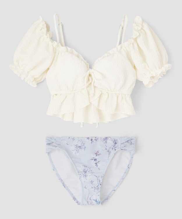 San-ai Resort（三愛水着楽園） 軽い着け心地でしっかり盛れる【楽盛り水着】　パフスリーブワイヤービキニ　9M　【San-ai Resort（サンアイリゾート）】 ホワイト