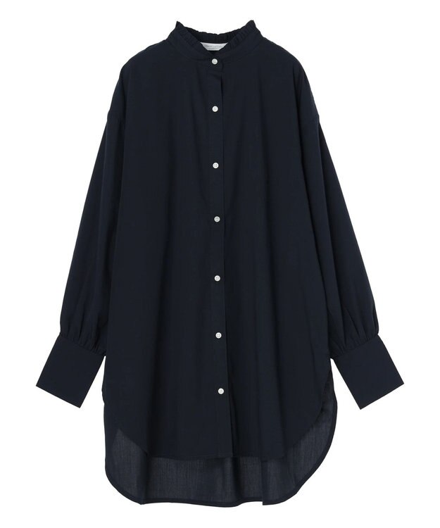 Green Parks イージーケアスタンドフリルシャツチュニック Navy