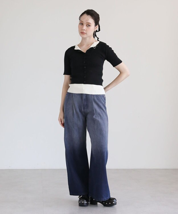 Green Parks ・Ｐｅｔｉｔ　Ｆｌｅｕｒ　バイカラーレイヤードニット Black