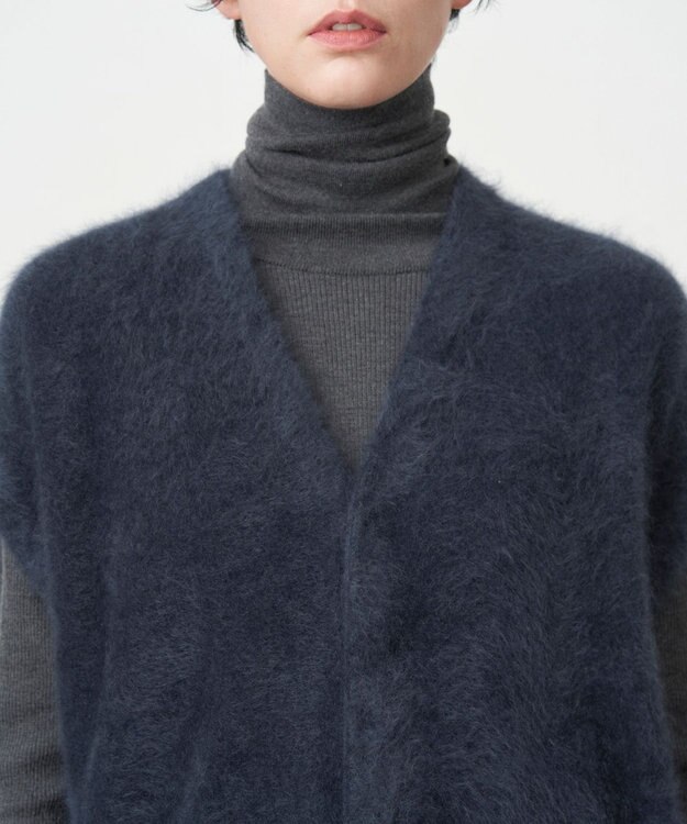ATON ROYAL FUR CASHMERE | Vネックドレス NAVY