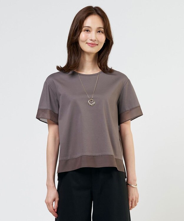 J.PRESS LADIES S 【シーンレスに活躍】コットンスムース シアーデザイン カットソー モカ系