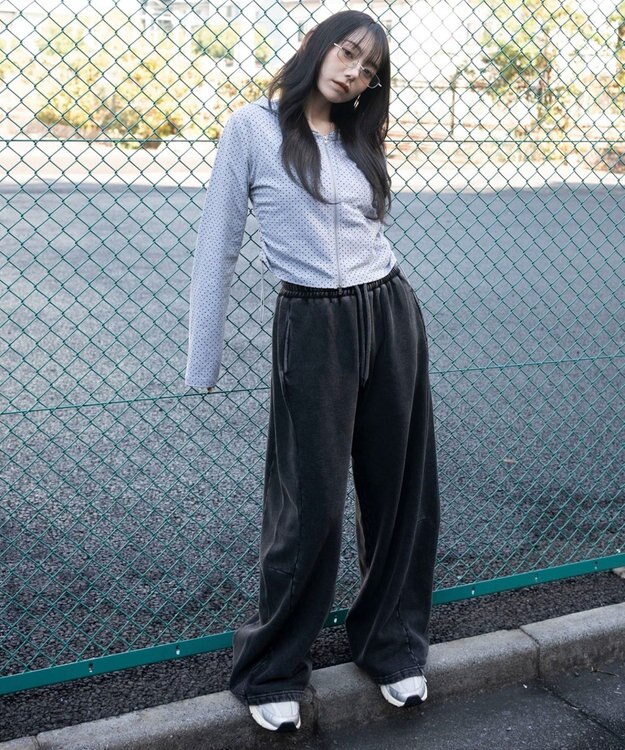 WEGO 【ウエストゴム/SMサイズ展開】裏起毛カーブデザインスウェットパンツ スミクロ