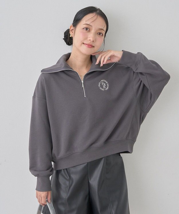 earth music&ecology ハーフＺＩＰプルオーバー Charcoal Gray
