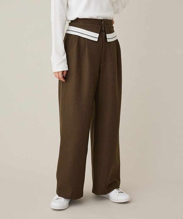 CRAFT STANDARD BOUTIQUE ウエスト折り返しスラックス Brown Mixture