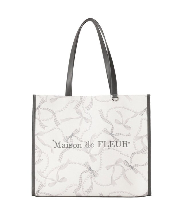 Maison de FLEUR リボンパールプリントマルチポケットトートバッグ Black