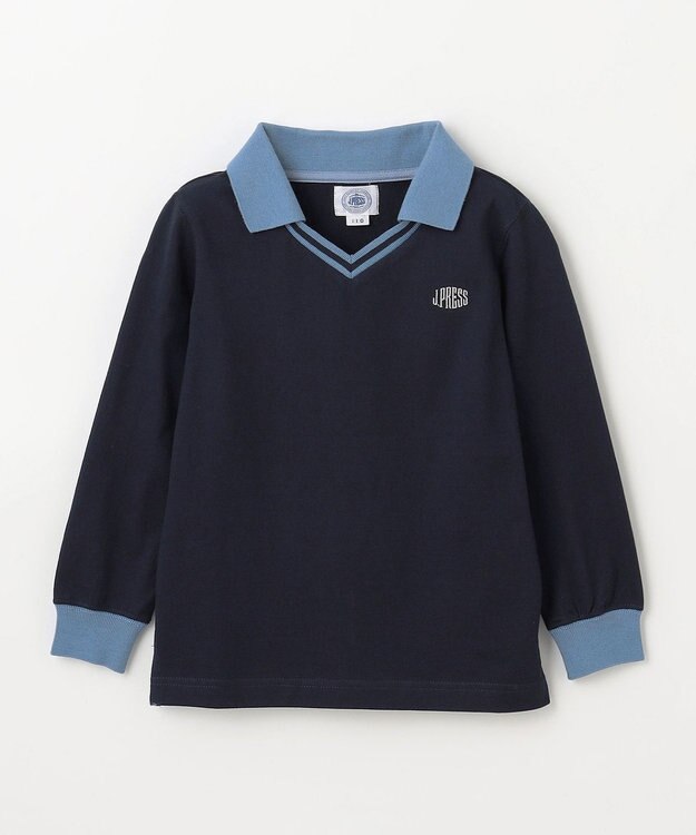 J.PRESS KIDS 【110-130cm】40/2天竺襟付き Vネック ポロシャツ ネイビー系