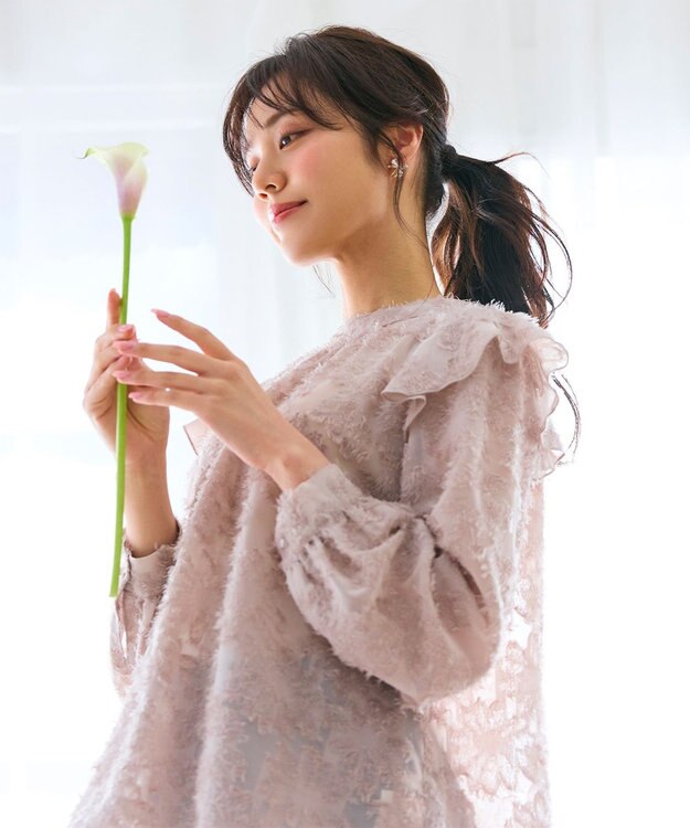 Feroux 【洗える】ジャガードブラウス ベージュ系