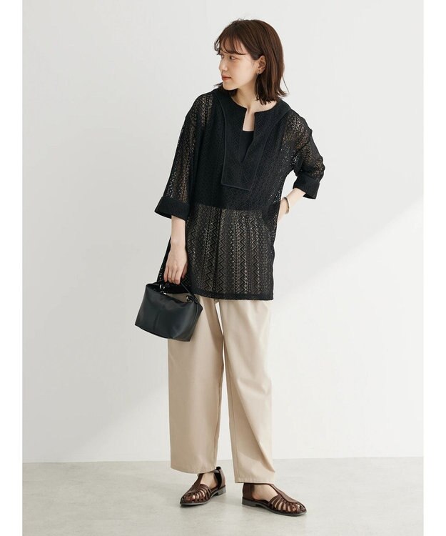 Green Parks 綿麻混タックテーパードパンツ Light Beige