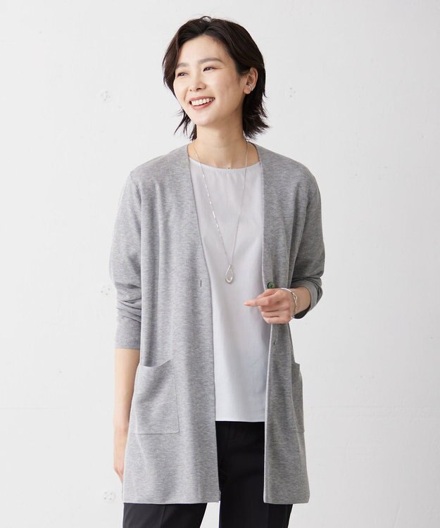 J.PRESS LADIES L 【洗える】Vis/Peスパーク ポケット カーディガン ライトグレー系