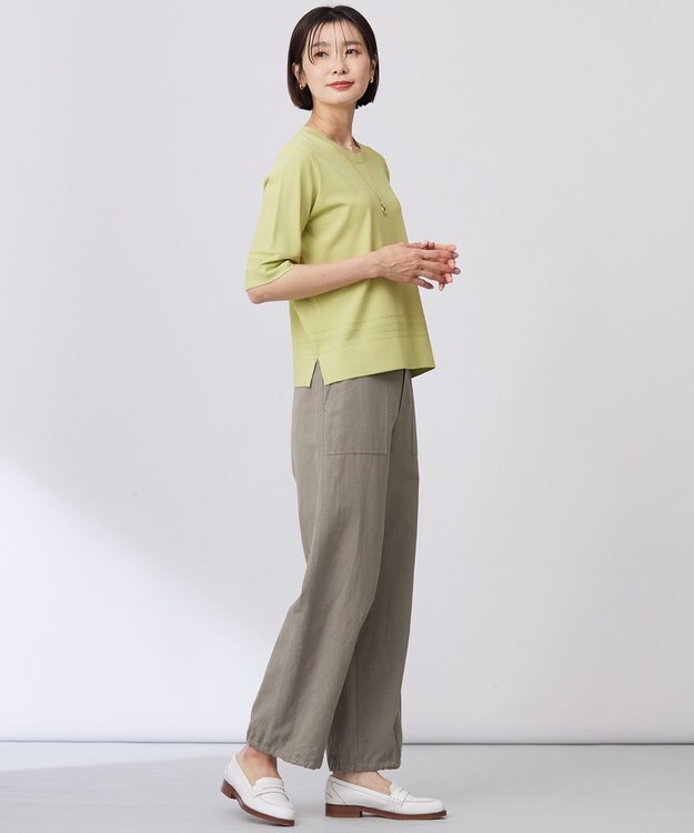 J.PRESS LADIES L 【洗える】RAYON ELITE STRETCH クルーネック ニット ピスタチオ系