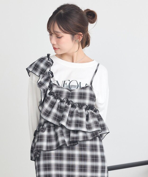 earth music&ecology 2wayフリルチェックキャミワンピース Black