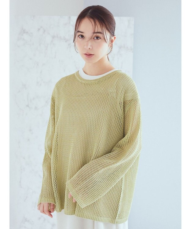 earth music&ecology ラメメッシュプルオーバー Lime Green