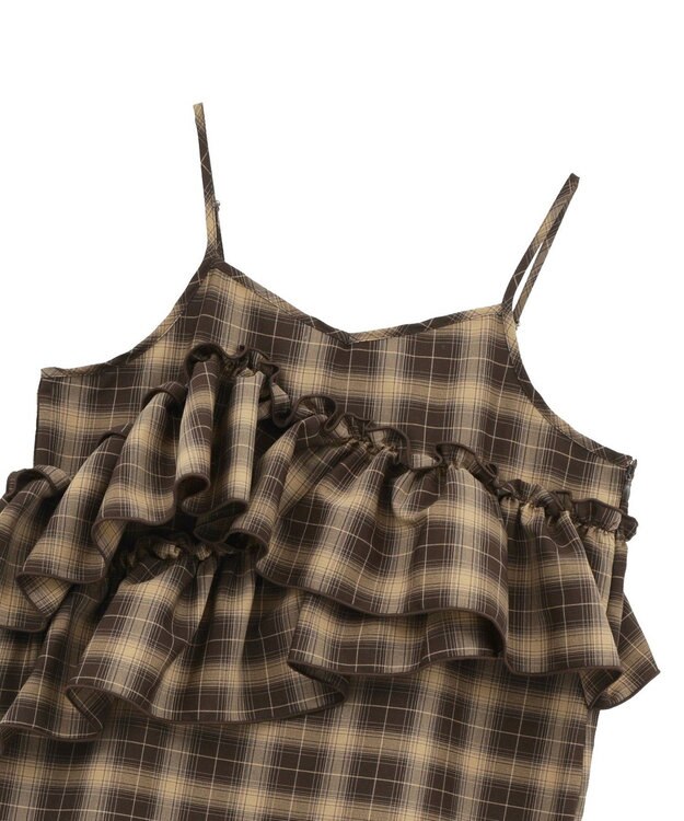 earth music&ecology 2wayフリルチェックキャミワンピース Brown