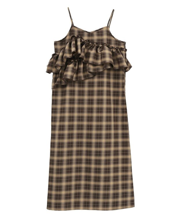 earth music&ecology 2wayフリルチェックキャミワンピース Brown