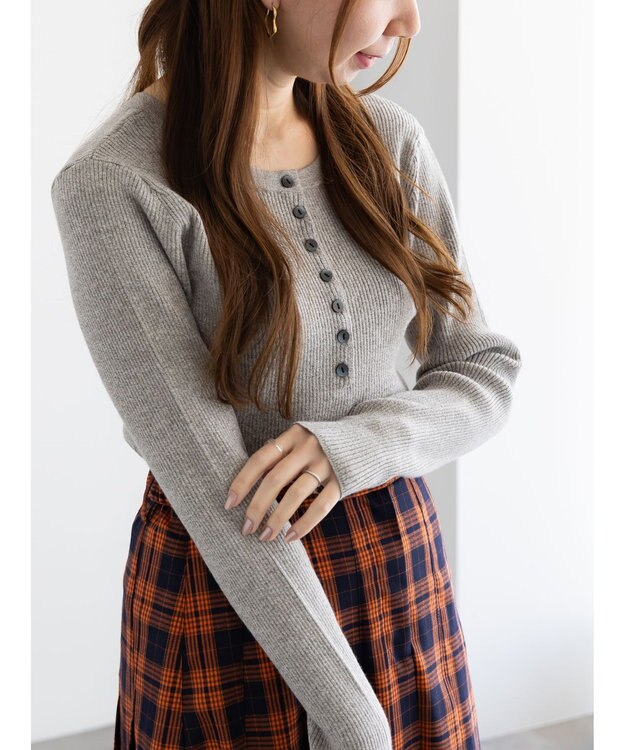 Te chichi ヘンリーネックマーブルニット グレー