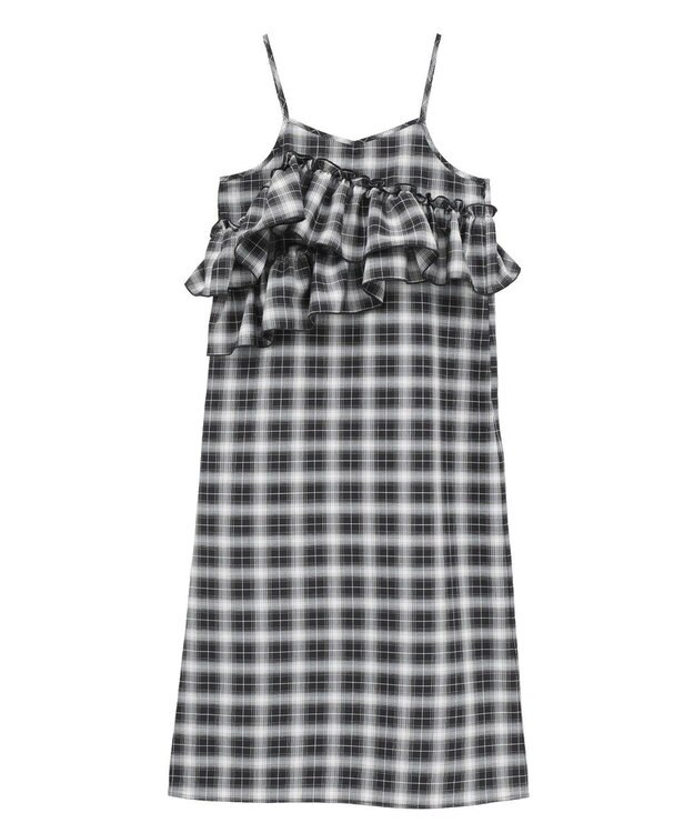 earth music&ecology 2wayフリルチェックキャミワンピース Black