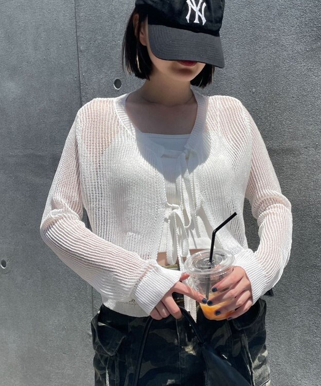 WEGO スパンコールメッシュニットカーデ ホワイト