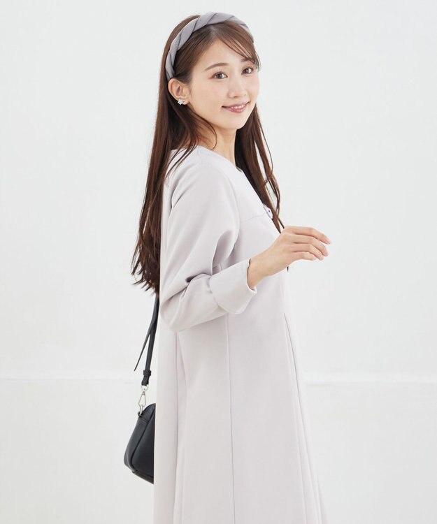 Tiaclasse 【安田美沙子さん着用・洗える】フレアAラインリボンワンピース ラベンダーグレー