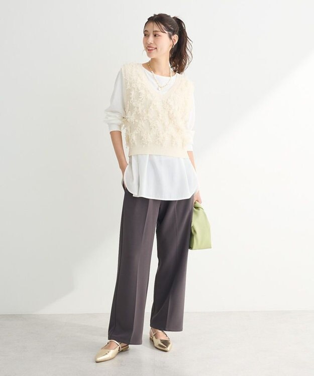 Green Parks フリンジニットベスト Ivory