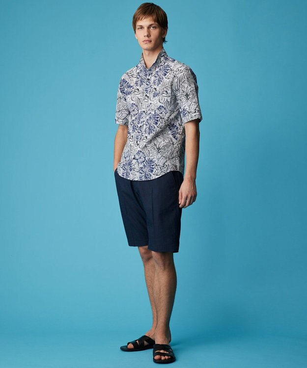 JOSEPH ABBOUD 【ウエストも伸びる/清涼/ストレッチ】ストレッチリネンシャンブレーショートパンツ ネイビー系