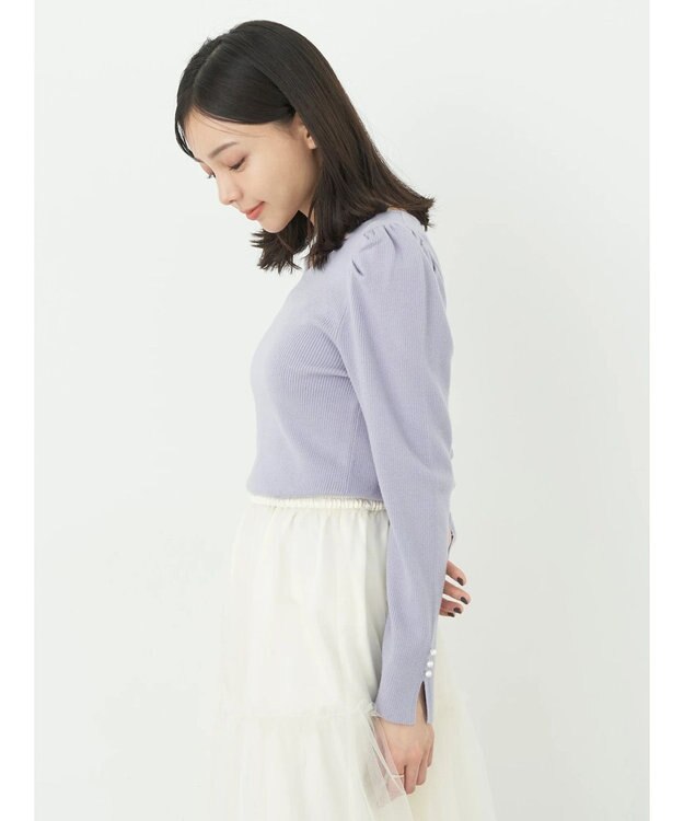 earth music&ecology ハートネック袖パールニットプルオーバー Lavender