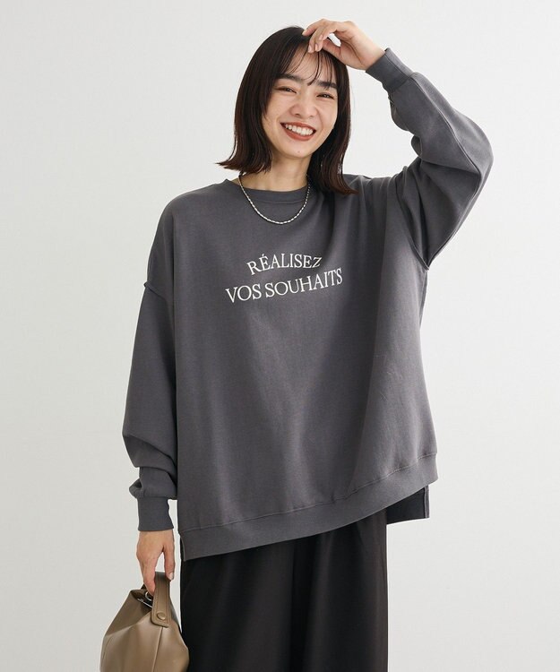 Green Parks 裏起毛ルーズサイズロゴプルオーバー Charcoal Gray