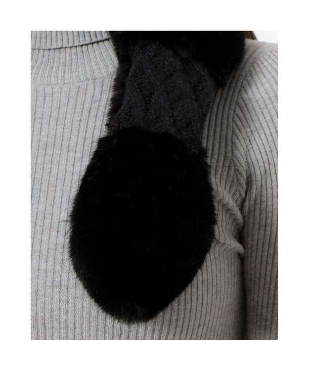 UNBILLION カシュネ cache nez / ニット×フェイクファーマフラー ブラック