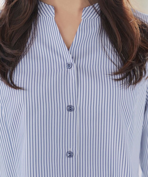 Tiaclasse バックタックフレアチュニック ネイビーストライプ