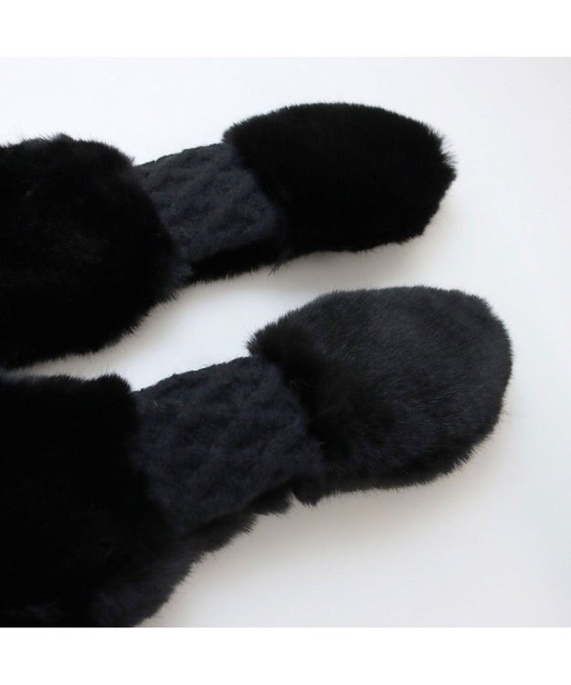 UNBILLION カシュネ cache nez / ニット×フェイクファーマフラー ブラック