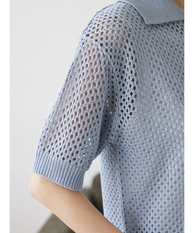 CRAFT STANDARD BOUTIQUE 配色メッシュニットカーディガン Grayish Blue