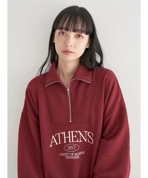 earth music&ecology ハーフジップロゴチュニック Burgundy