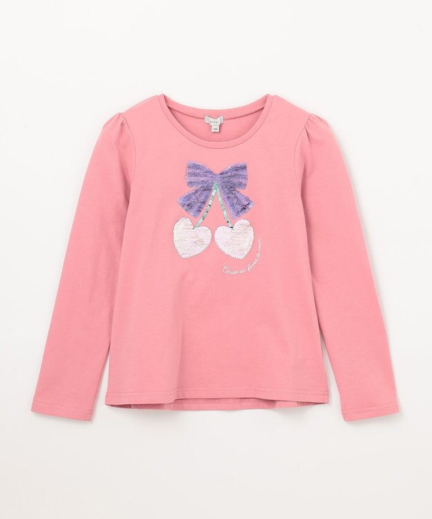 ANY KIDS ミラクルスパンコール 長袖 Tシャツ ピンク×チェリー