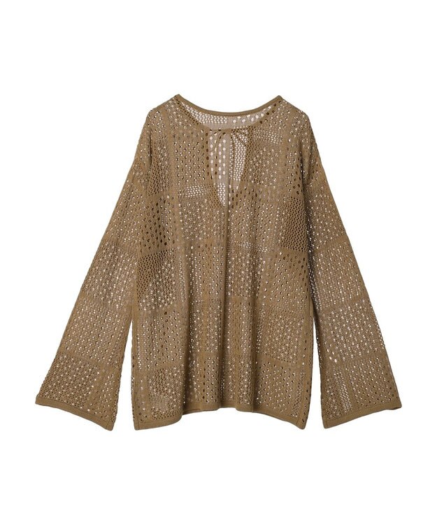 Green Parks ２ＷＡＹ透かし編みニットプルオーバー Beige