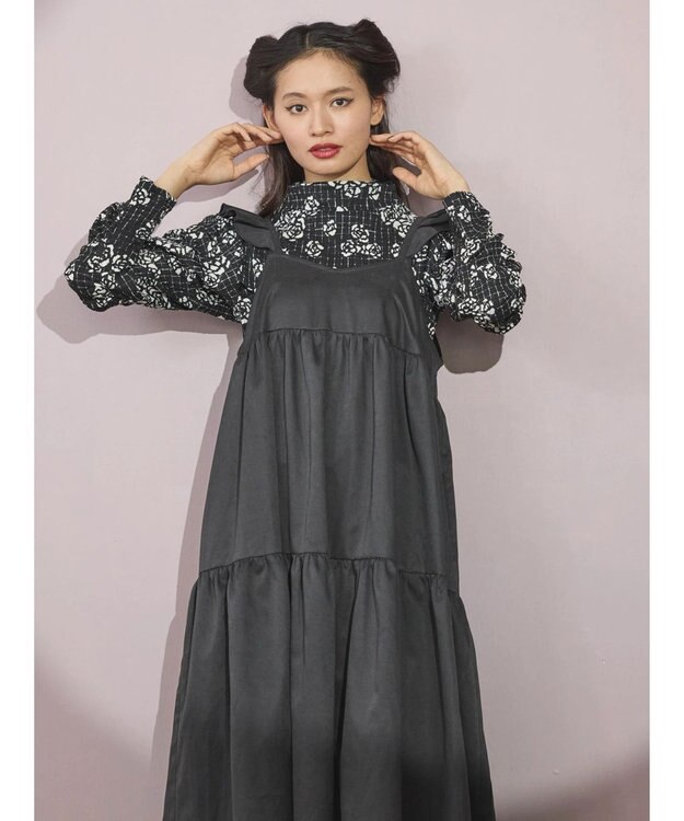 Green Parks ■ＥＳＣＡＲ　ボトルネッククレープカットプルオーバー Flower Black