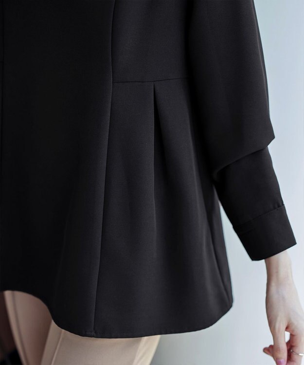 Tiaclasse 【洗える】ソフトペプラムブラウス ブラック