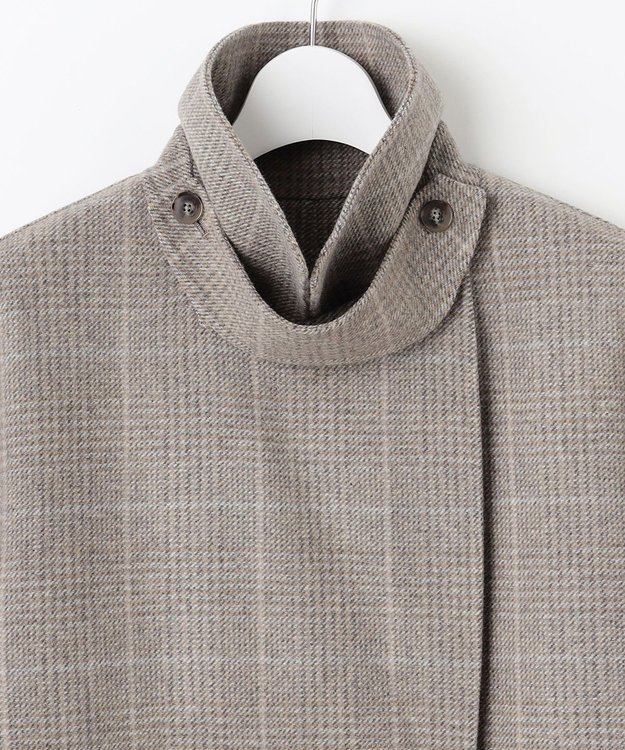 自由区 L 【17号サイズまで展開・カタログ掲載】ウールリバーチェック柄ダブルブレスト コート モカチェック