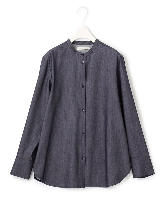 ICB 【洗える】リアクティブソフトデニム バンドカラーシャツ インディゴ系