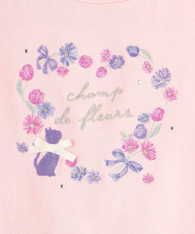 ANY KIDS フラワー 刺繍 Tシャツ ピンク