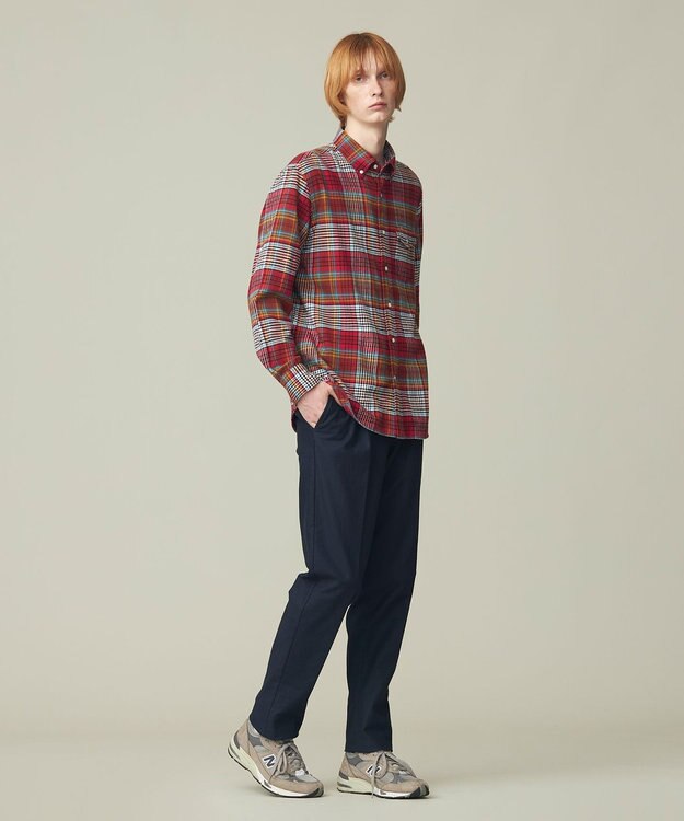 J.PRESS MEN コットンネル マルチチェックシャツ/B.D レッド系3